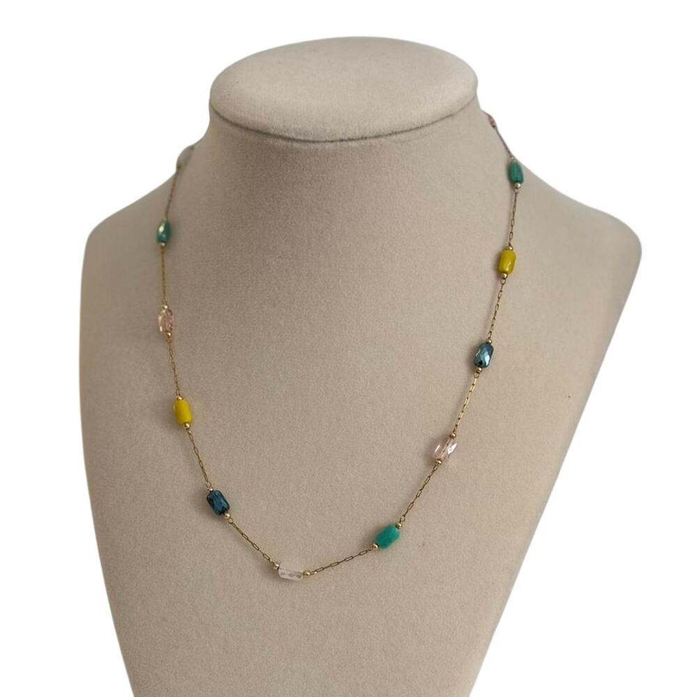 Colorful Beaded Gold Necklace Women Dainty Chain Minimalist Boho Jewelry - Picture 2 of 4